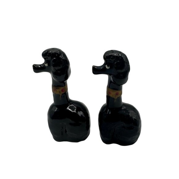 Vintage Black Poodle Salt & Pepper Shakers Hand-Painted Ceramic - Picture 3 of 6